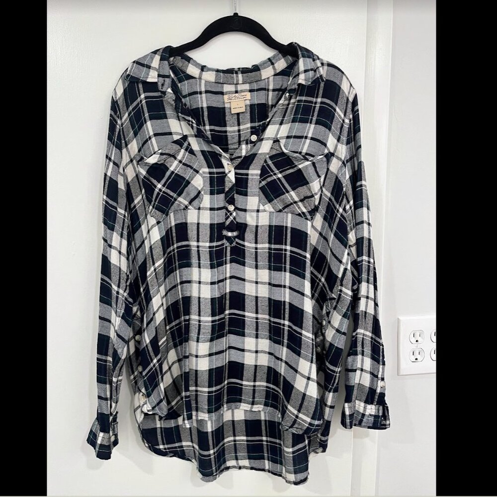 Lucky Brand Women's Cloud Plaid Boyfriend Flannel (Size L)